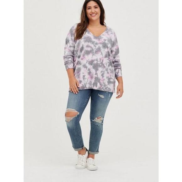 Torrid Pullover Drop Shoulder V-Neck Sweater in Tie Dye Size 2 - Picture 3 of 8
